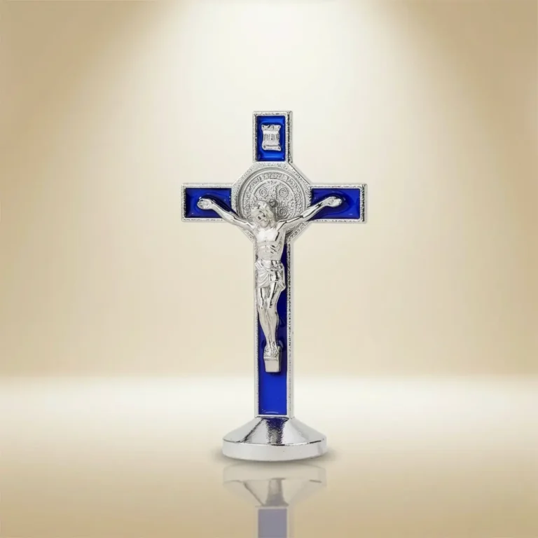 blue-enamel-standing-crucifix-silver-gold-tone